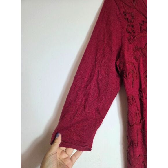 Coldwater Creek Red w/Embroidery Cashmere Blend Knit Cardigan Sweater size 1X - Picture 2 of 7
